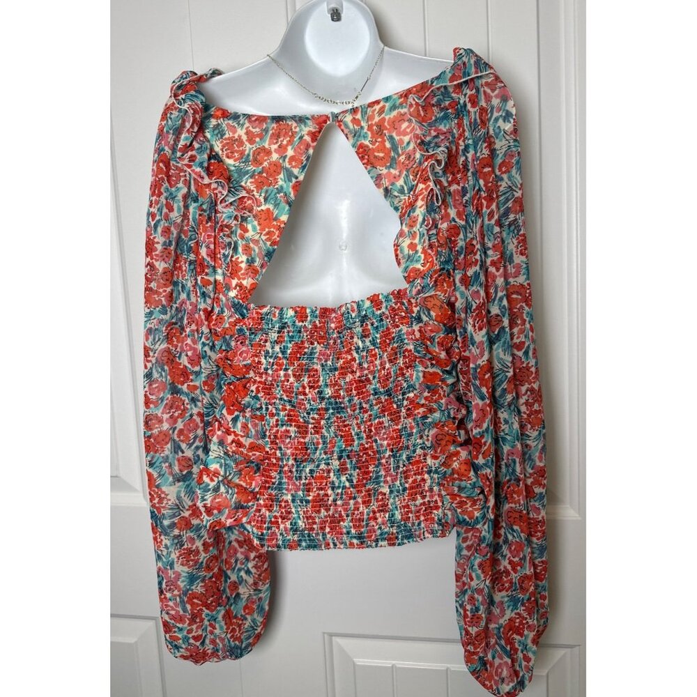 Free People Mabel Printed Blouse Roses Combo Size Medium - Picture 3 of 5